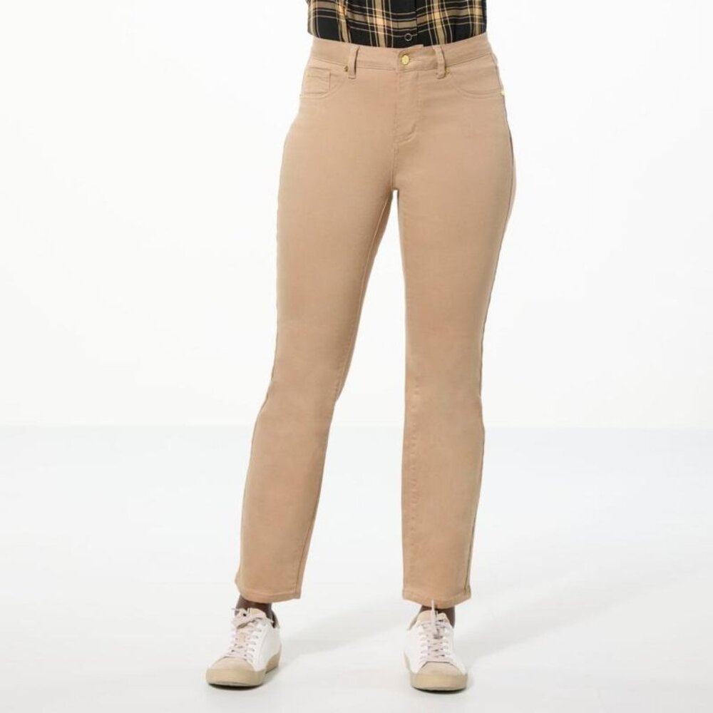 IMAN Global Chic Perfect Fit 360 Straight Leg Ankle Jean Size 18W Brown Neutral